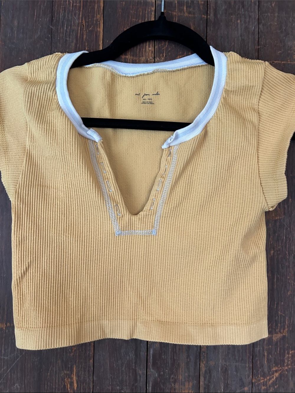 Urban Outfitters/out from under Mustard Short Sleeve Ribbed Top with White Trim